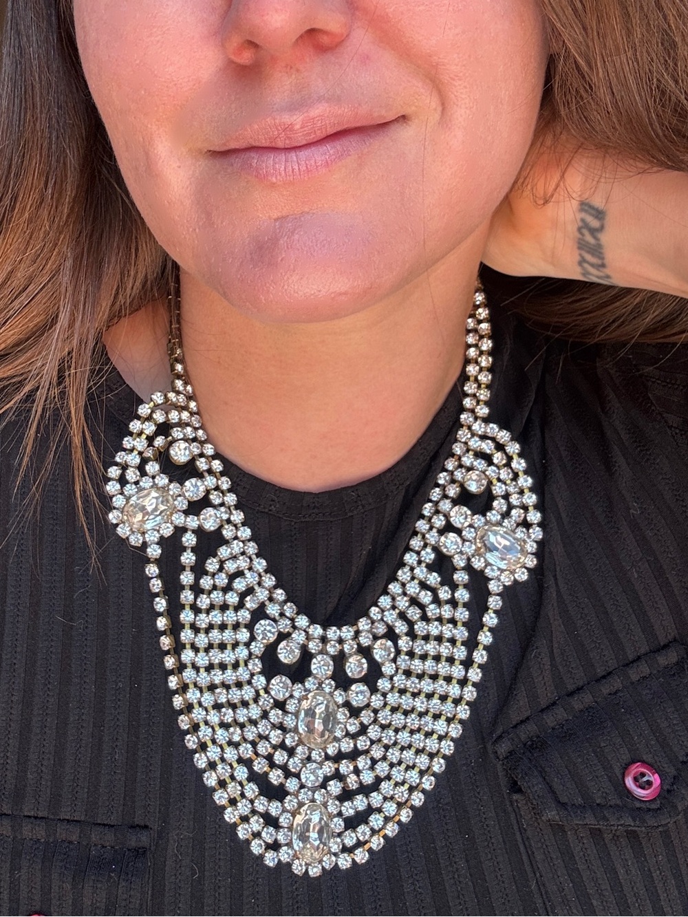 50s Vintage czech Crystal Bib Necklace - Picture 1 of 8